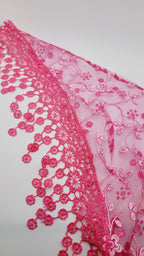 Pink Floral Lace Chapel Veil - Mantilla
