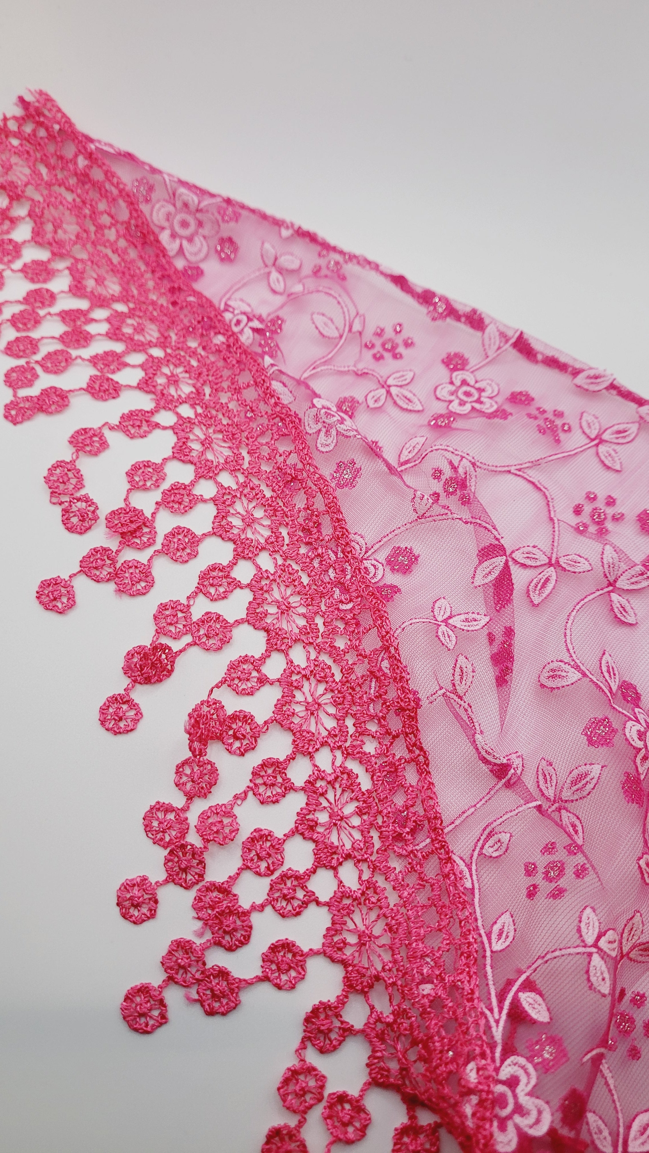 Pink Floral Lace Chapel Veil - Mantilla