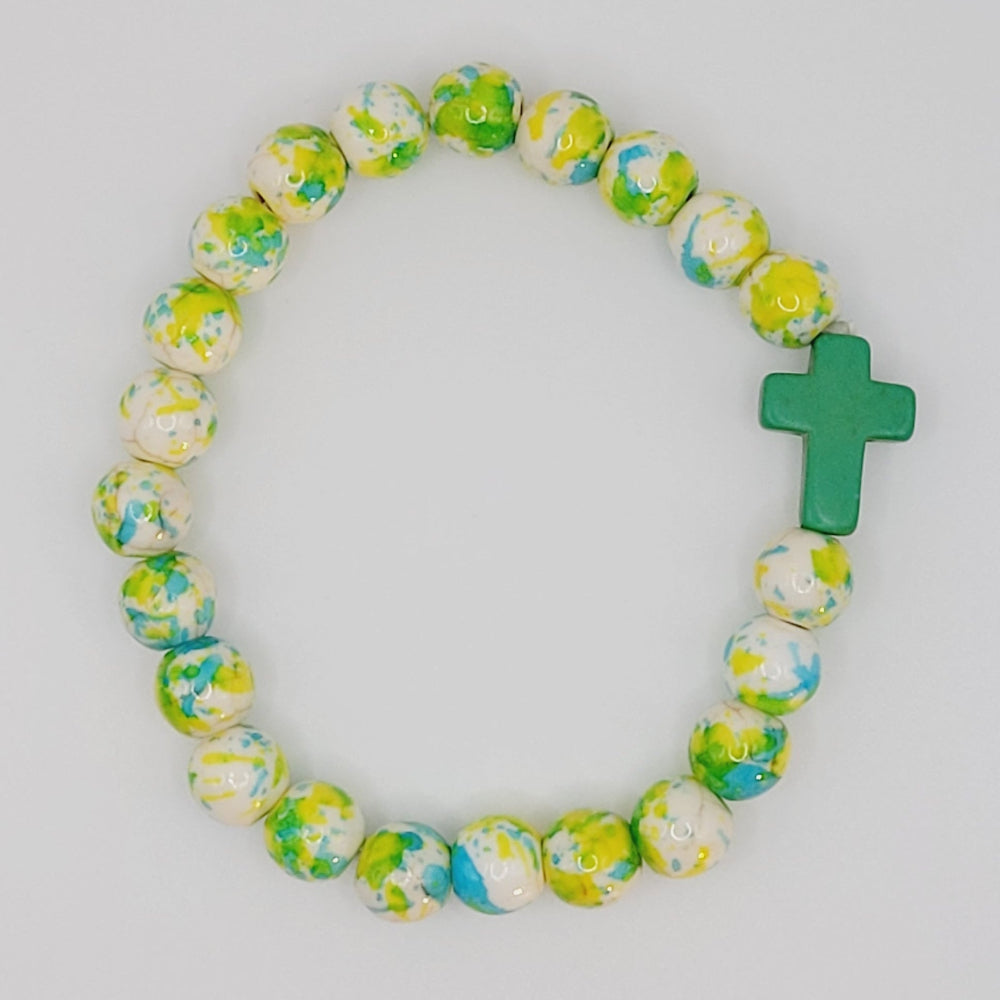 Speckled Cross Bead Stretch Bracelet