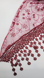 Maroon Floral Lace Chapel Veil - Mantilla