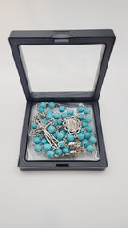 Handmade Turquoise Rosary with Miraculous Medal Centerpiece