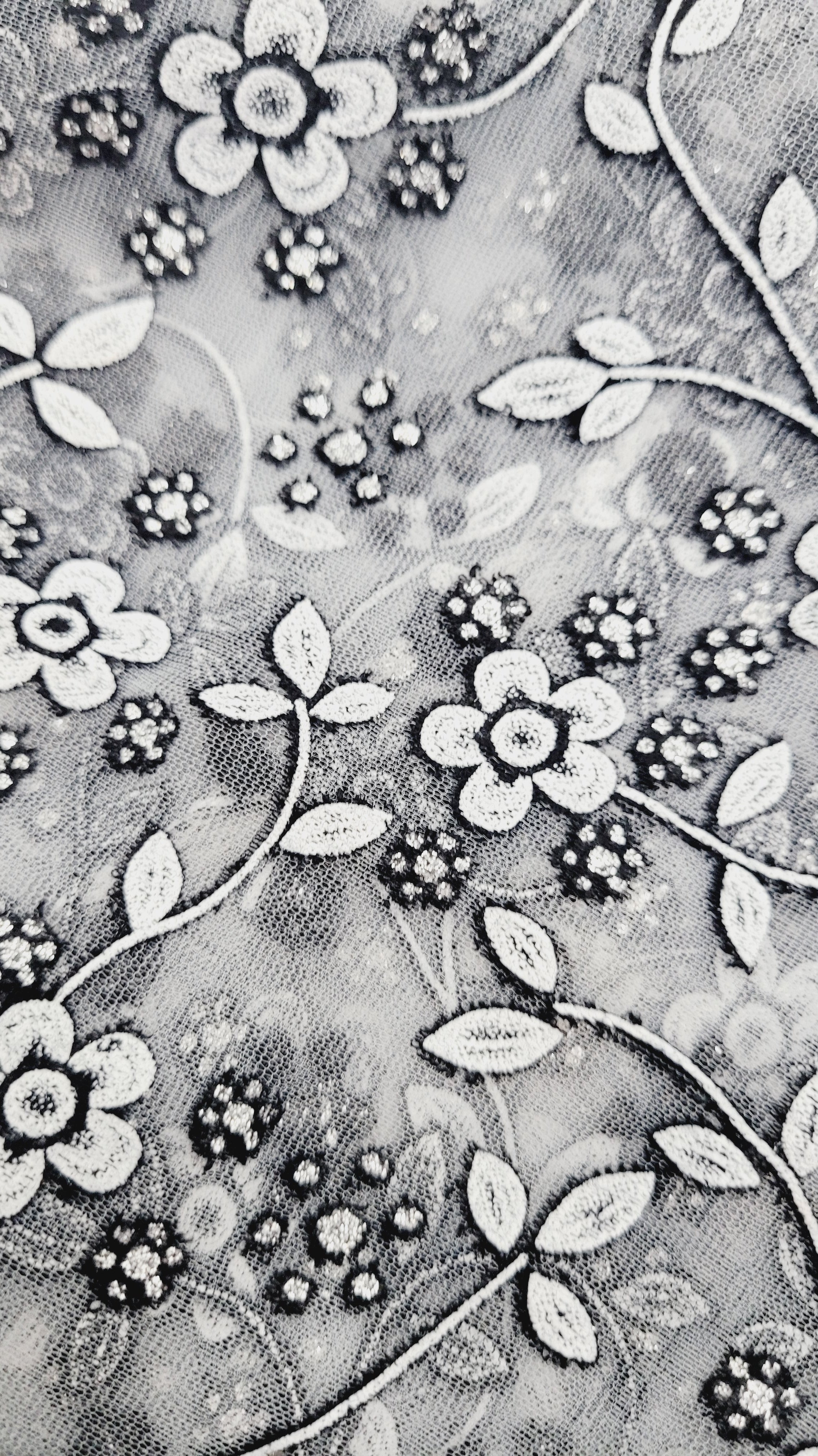 Gray & Black Floral Lace Chapel Veil - Mantilla