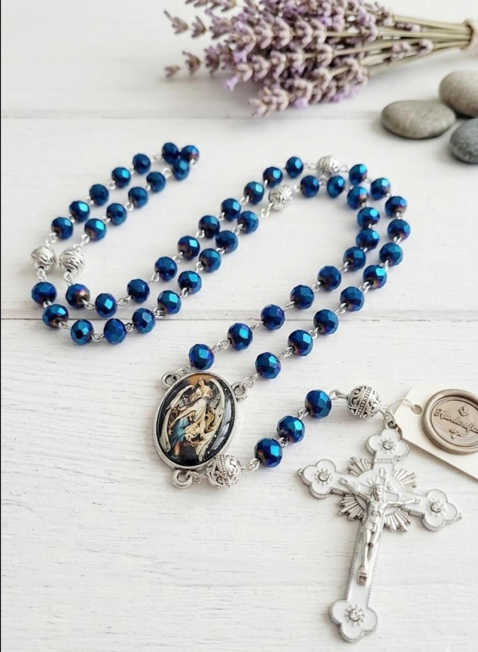 Holy Family Rosary Sapphire Blue Faceted Beads
