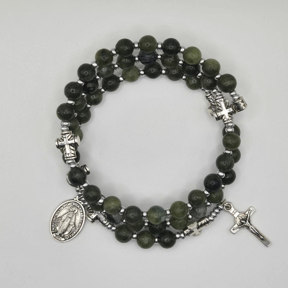 Green Handcrafted Miraculous Metal Rosary Bracelet