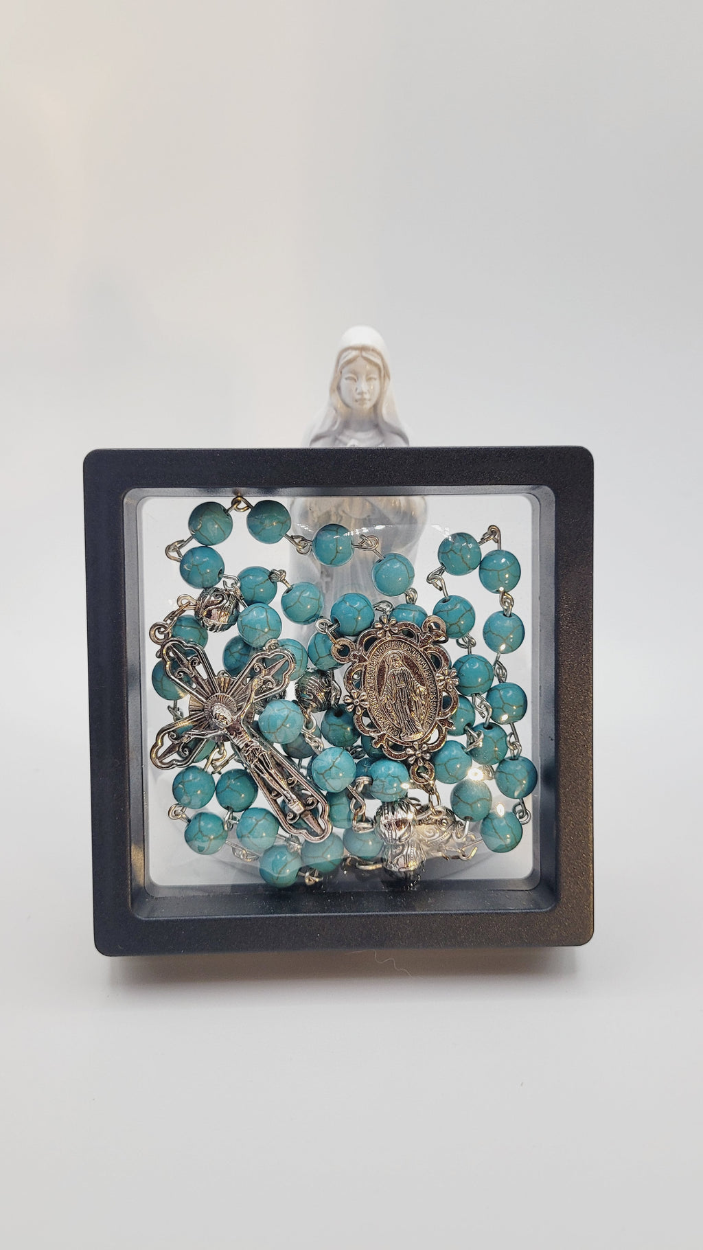 Handmade Turquoise Rosary with Miraculous Medal Centerpiece