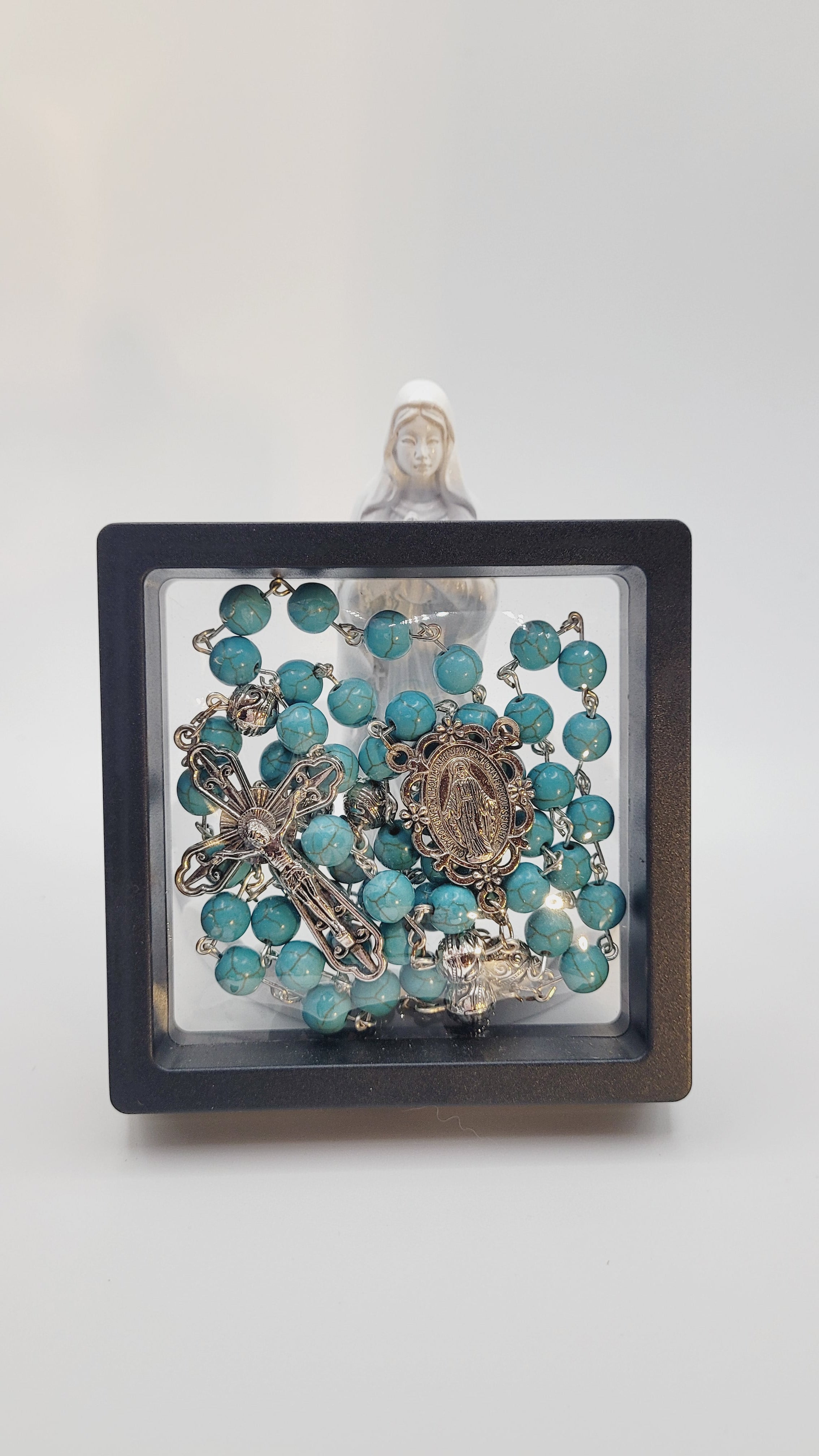 Handmade Turquoise Rosary with Miraculous Medal Centerpiece