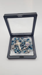 Handmade Blue Glass Rosary with Our Lady of Grace Centerpiece