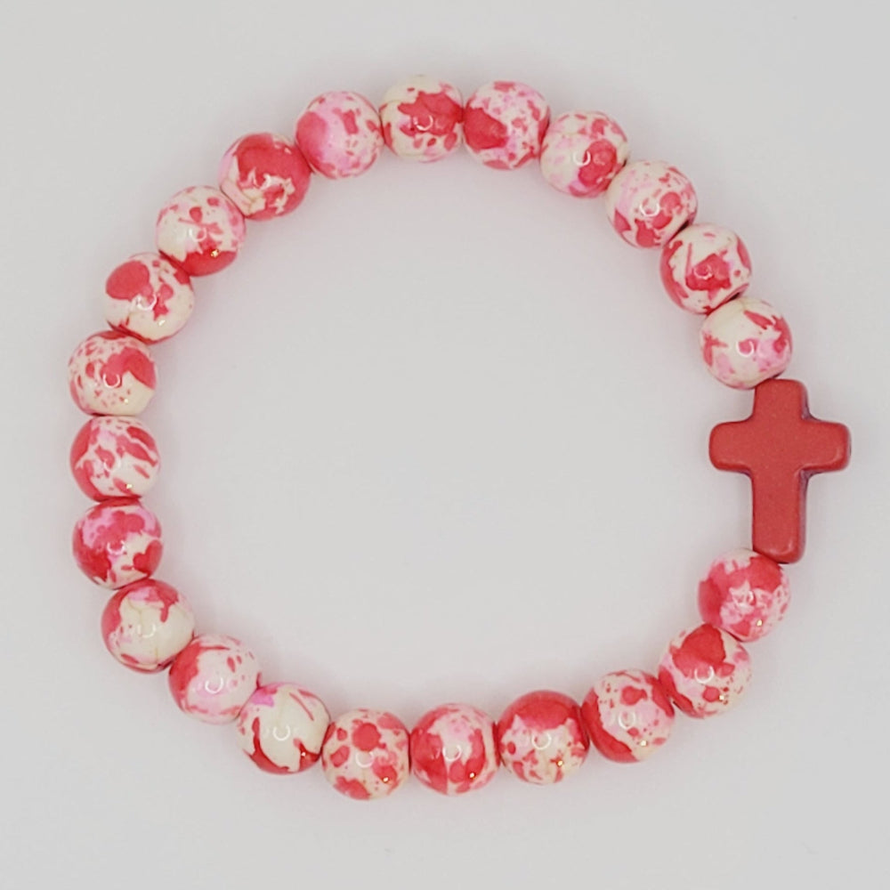 Speckled Cross Bead Stretch Bracelet