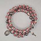 Red Floral Handcrafted Miraculous Metal Rosary Bracelet