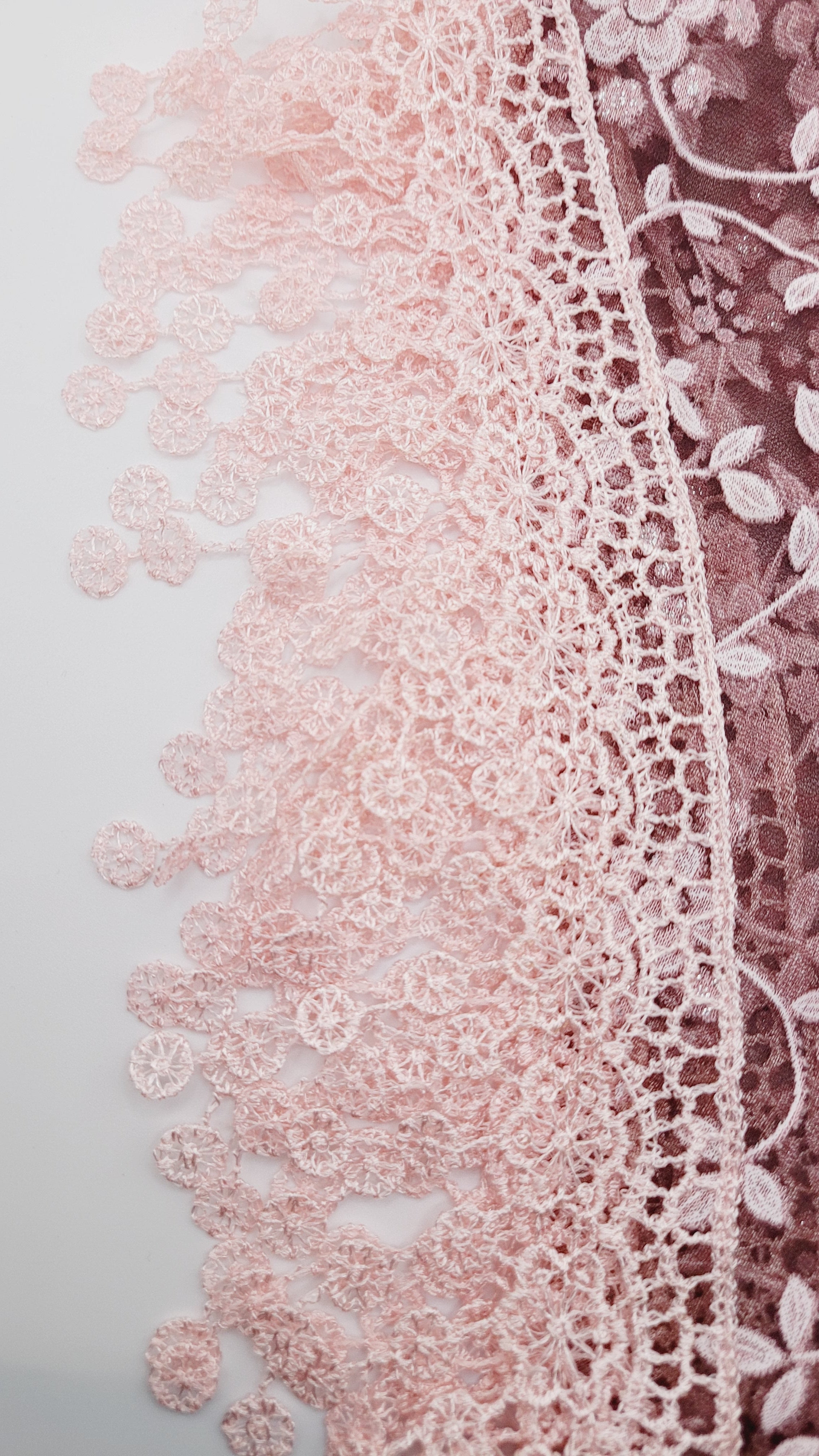 Light Pink Floral Lace Chapel Veil - Mantilla