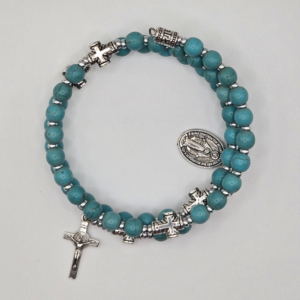 Turquoise Handcrafted Miraculous Metal Rosary Bracelet