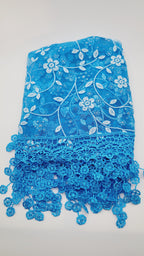 Blue Floral Lace Chapel Veil - Mantilla
