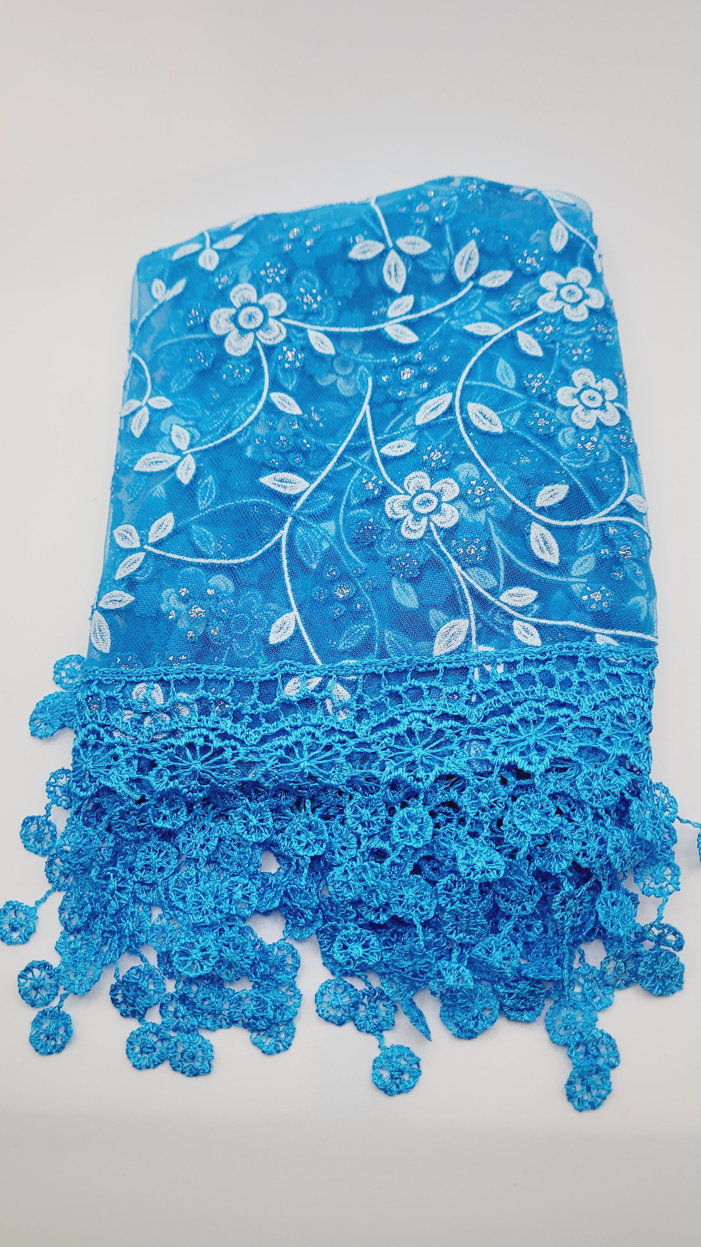 Blue Floral Lace Chapel Veil - Mantilla