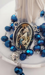 Holy Family Rosary Sapphire Blue Faceted Beads