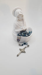 Handmade Blue Glass Rosary with Our Lady of Grace Centerpiece