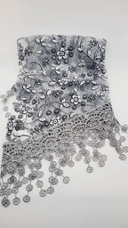 Gray & Black Floral Lace Chapel Veil - Mantilla