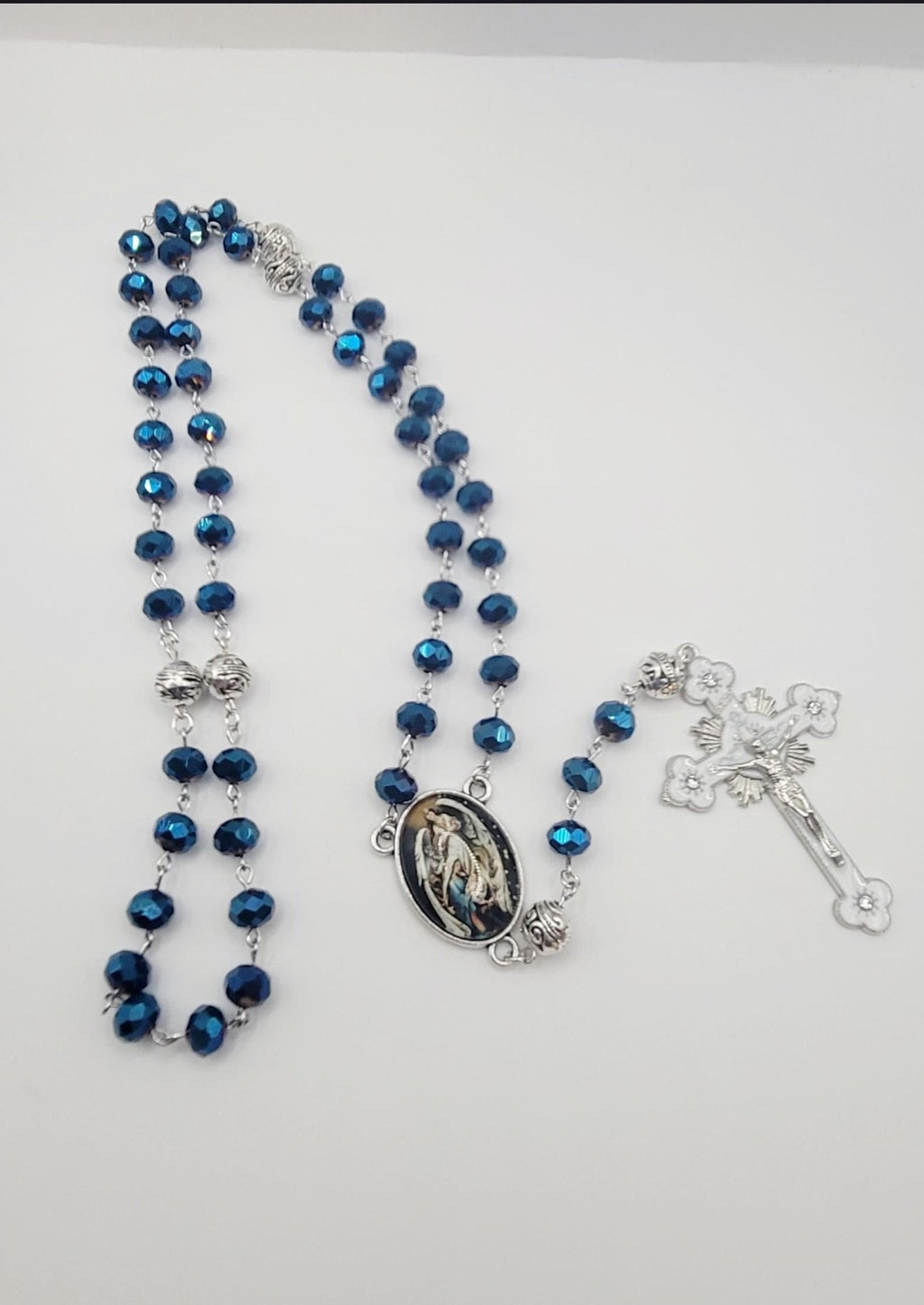 Holy Family Rosary Sapphire Blue Faceted Beads