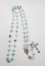 Pastel Faux Pearl Rosary with Our Lady of Grace Centerpiece