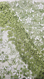 Green Floral Lace Chapel Veil - Mantilla