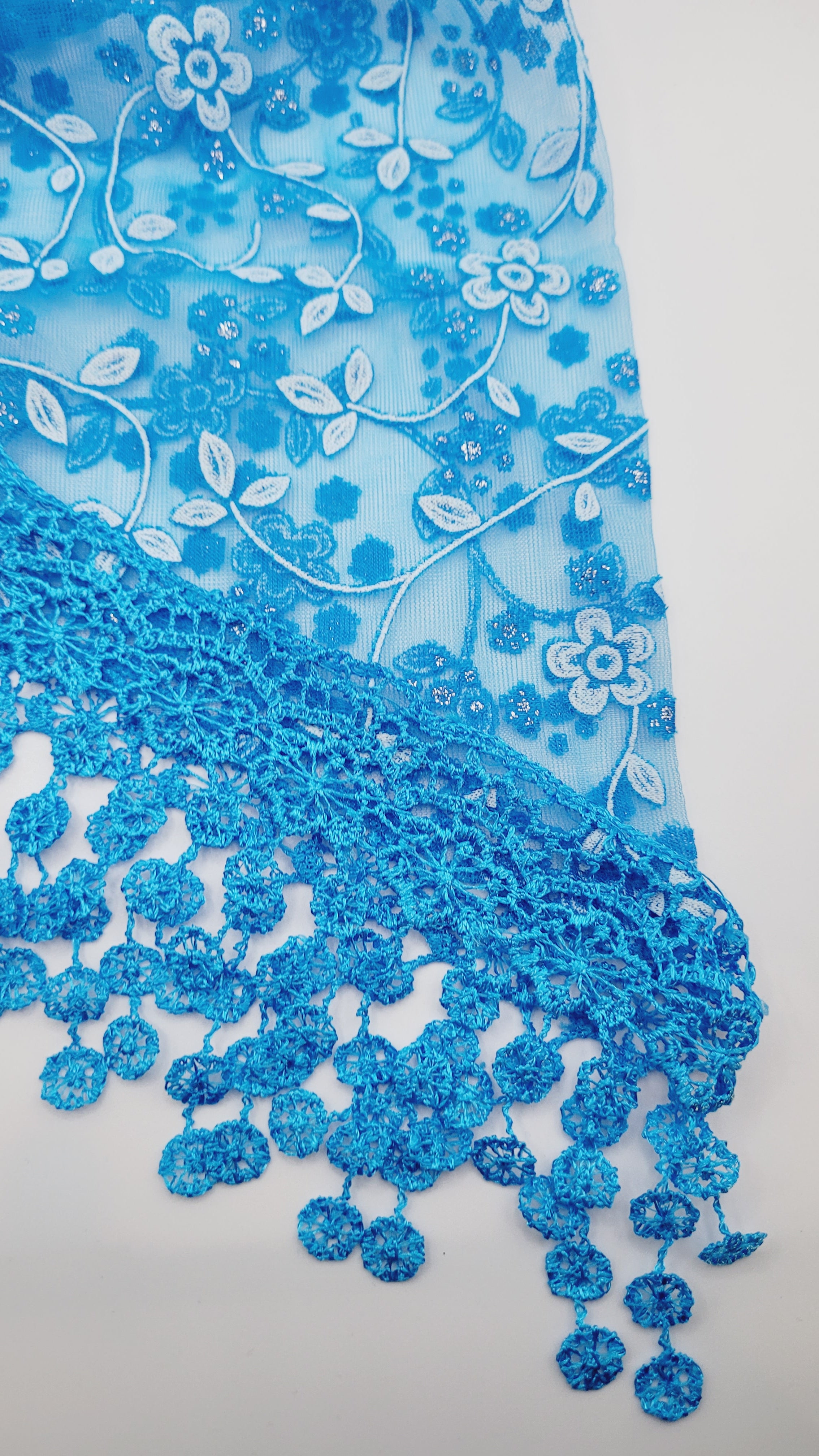 Blue Floral Lace Chapel Veil - Mantilla