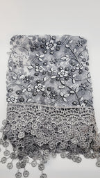 Gray & Black Floral Lace Chapel Veil - Mantilla