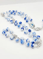 Assumption of Mary Heirloom Rosary • Cobalt Blue & White Marble Glass Beads