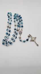 Handmade Blue Glass Rosary with Our Lady of Grace Centerpiece