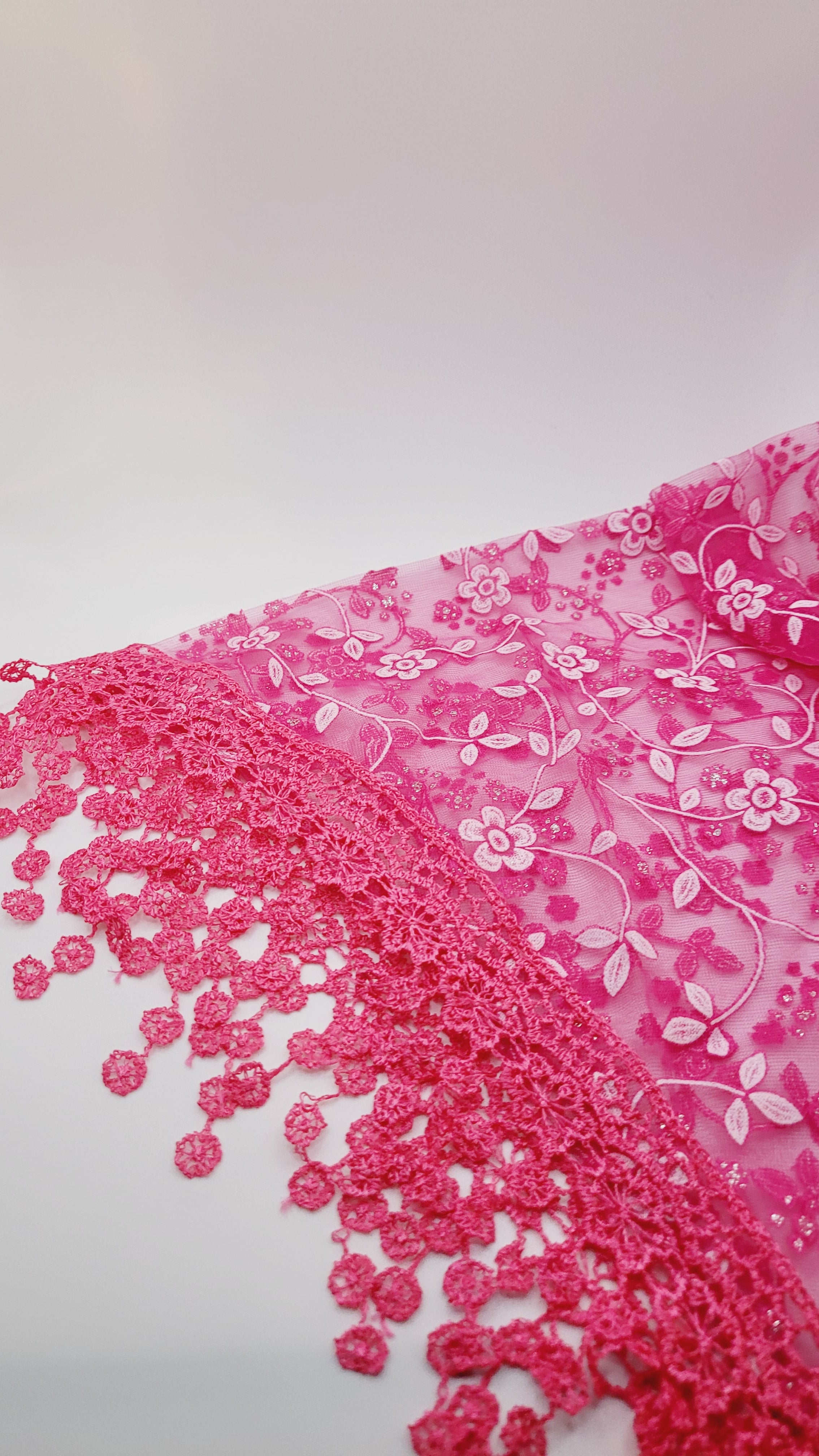 Pink Floral Lace Chapel Veil - Mantilla