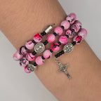 Pink & Black Handcrafted Miraculous Metal Rosary Bracelet