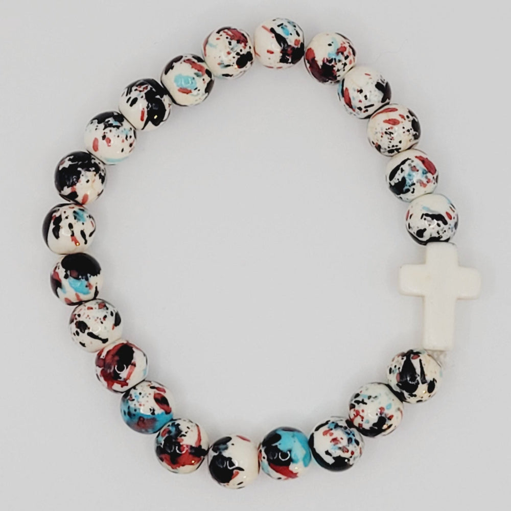 Speckled Cross Bead Stretch Bracelet