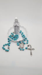 Handmade Turquoise Rosary with Miraculous Medal Centerpiece