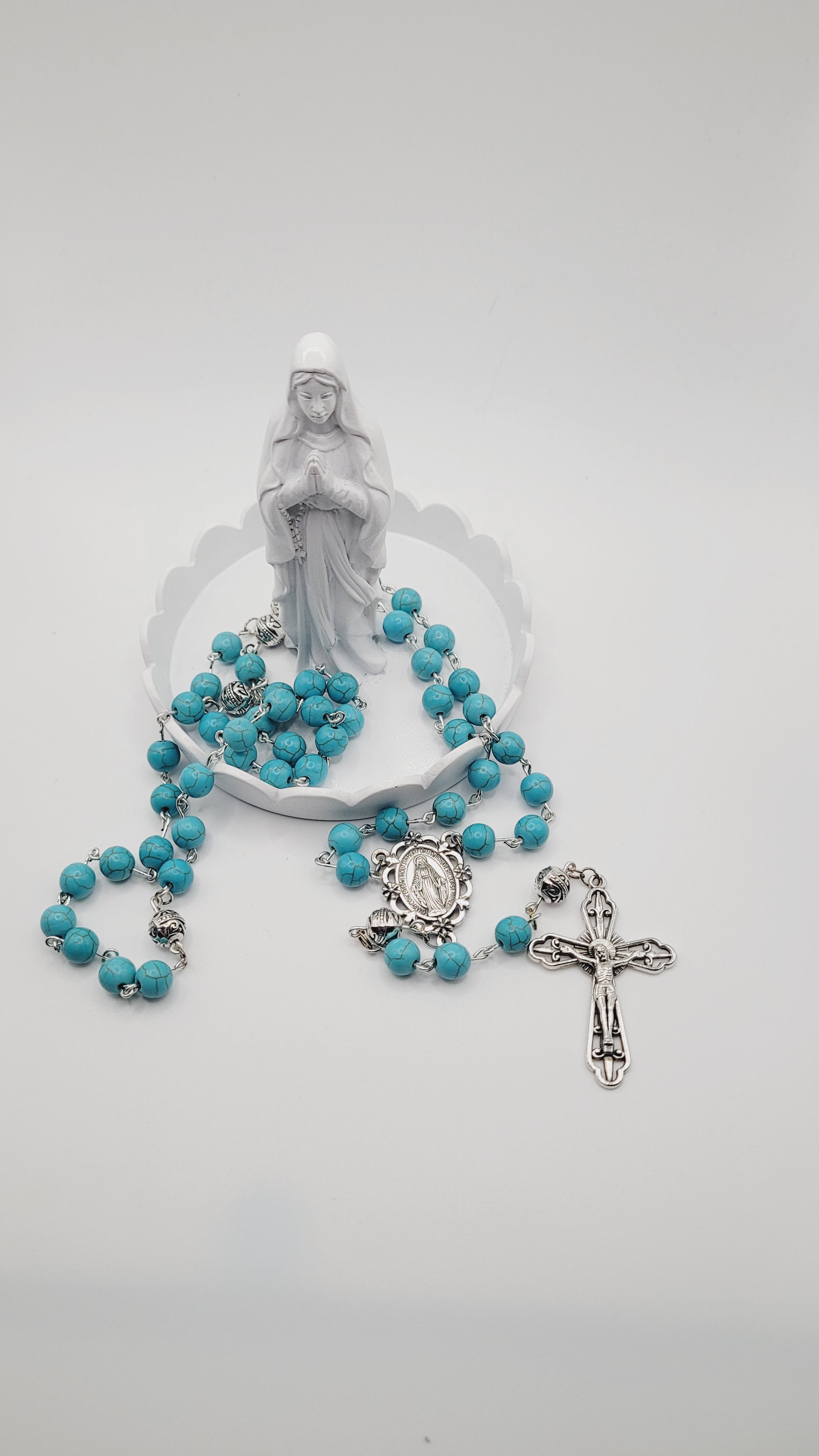 Handmade Turquoise Rosary with Miraculous Medal Centerpiece