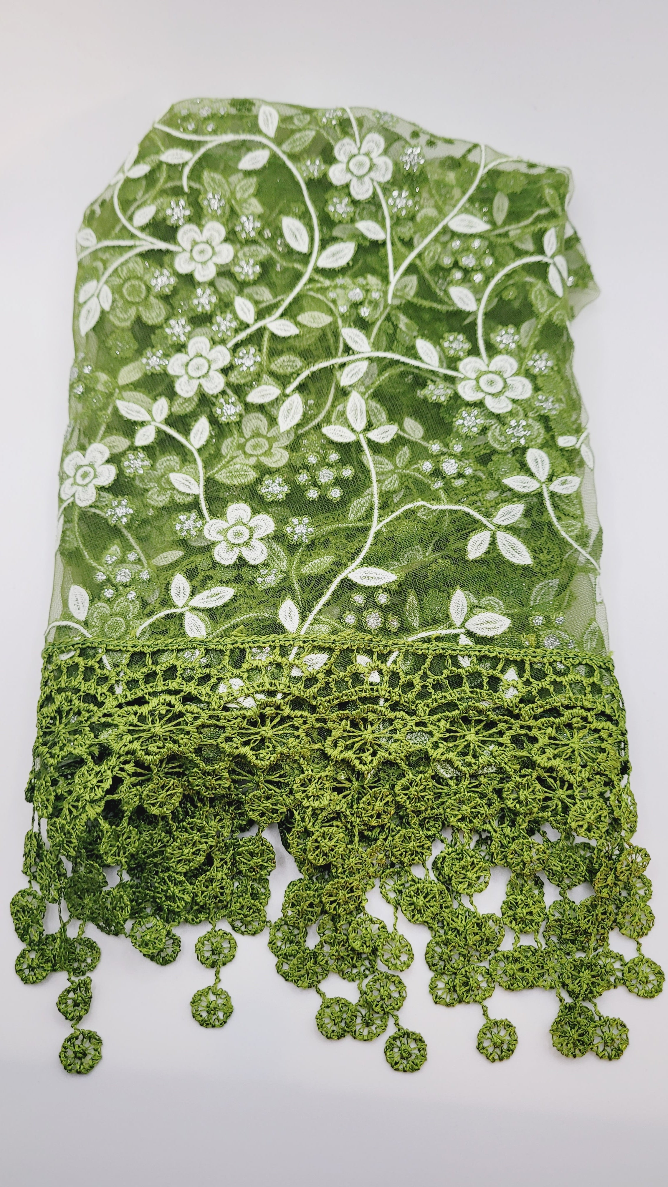 Green Floral Lace Chapel Veil - Mantilla