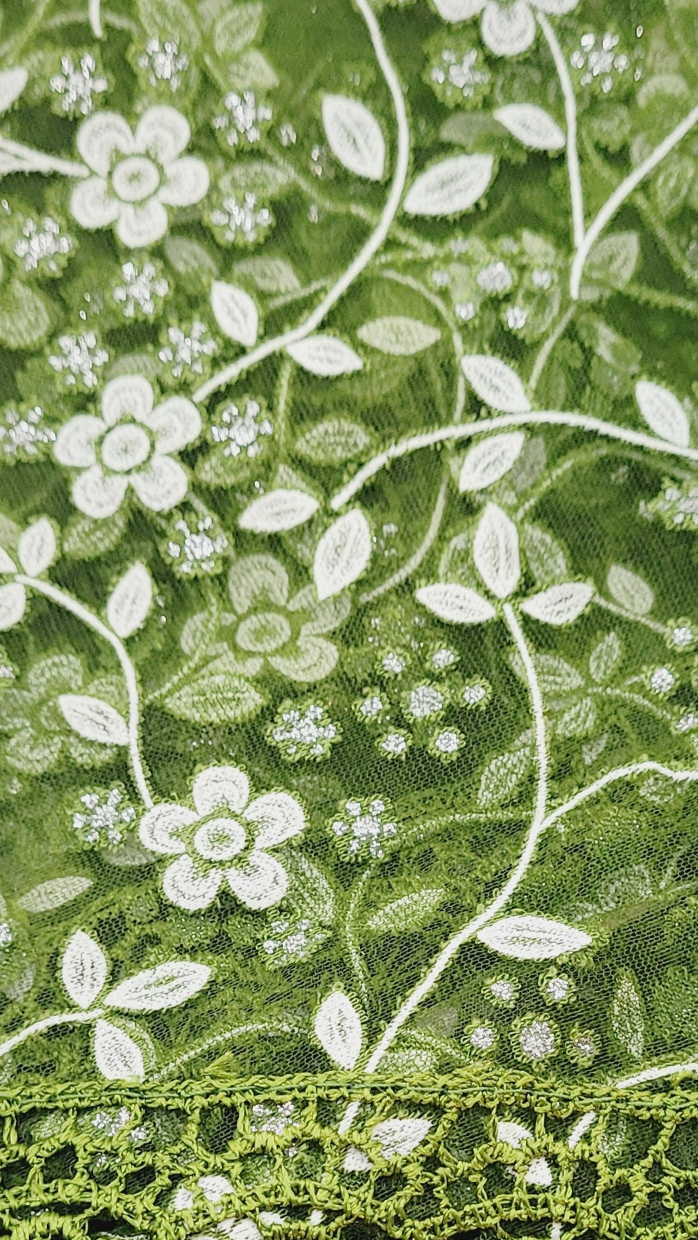 Green Floral Lace Chapel Veil - Mantilla